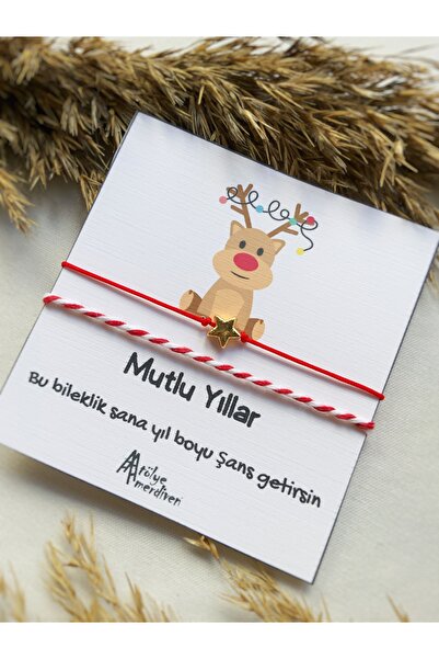 Atölye Merdiven 3lü Yeniyıl Yılbaşı Doğum Günü Şans Bilekliği Kartı