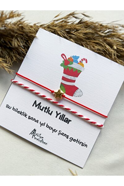 Atölye Merdiven 3lü Yeniyıl Yılbaşı Doğum Günü Şans Bilekliği Kartı