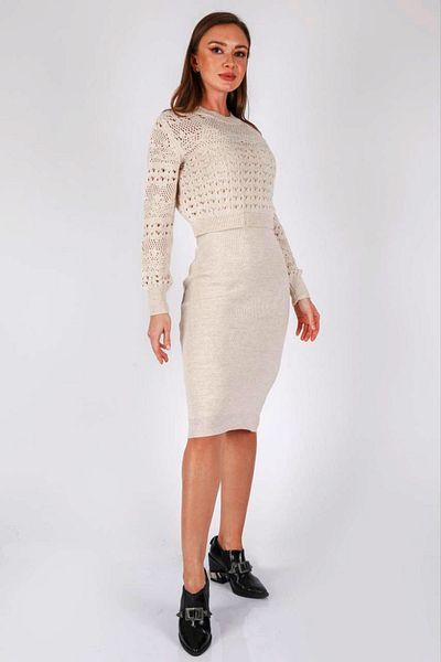 NKTCOLLECTİON Women's STONE Openwork Knitwear Sweater Thin Strap Dress Double Set