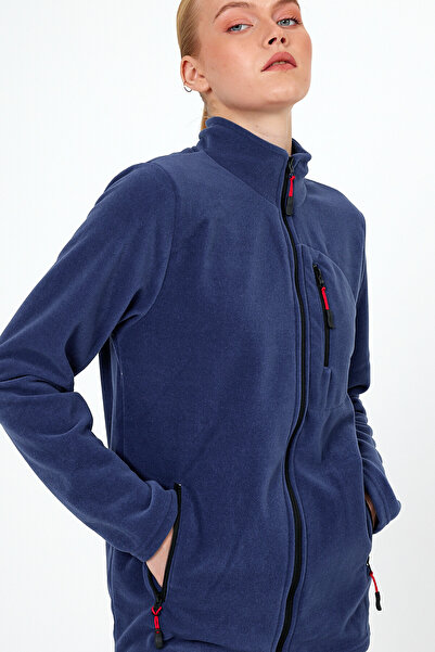 MAXIMILLIAN Жіночий полярний куртка кольору індиго з 3 кишенями на блискавці та коміром-стійкою Outdoor Polar