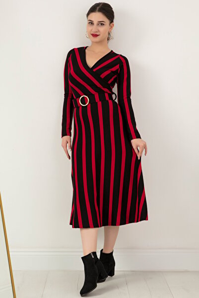 PULLIMM Kruvaze Yaka Kemerli Triko Elbise 2023-0077