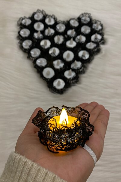 ZEYMERADE Siyah Ledli Kına Mumu, Nedime El Mumu, Fisto Dantel Detaylı 12 Adet