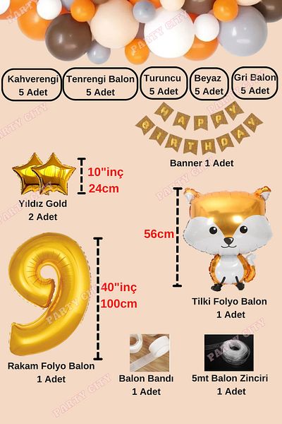 Party City Σετ γιορτής γενεθλίων με μπαλόνι με θέμα Fox Concept 9 Years Old