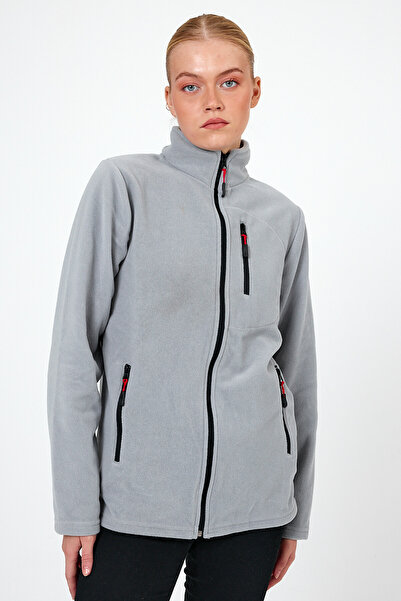 MAXIMILLIAN Kadın Polar Gri Renk 3 Cepli Fermuarlı Bato Yaka Outdoor Polar