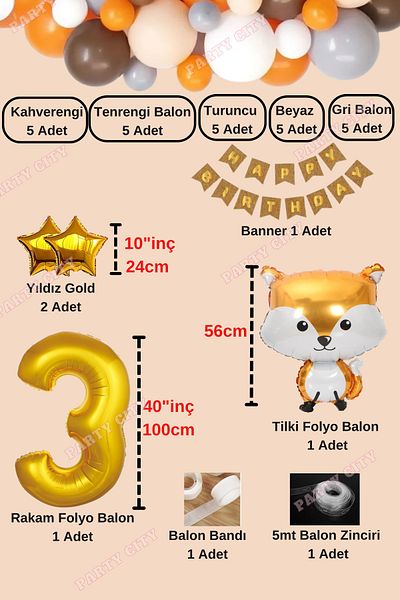 Party City Σετ γιορτής γενεθλίων με μπαλόνι με θέμα Fox Age 3