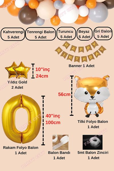 Party City Σετ γιορτής γενεθλίων με θέμα την Fox Concept Foil Balloon 0 Years Old