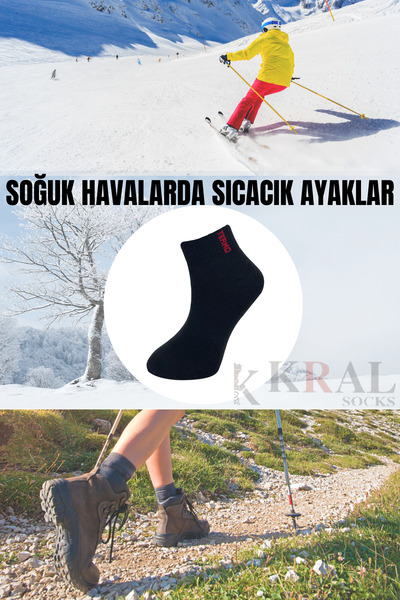 KRAL SOCKS Férfi téli termál törölköző és cipzár zokni - varrat nélküli (5 pár) fekete