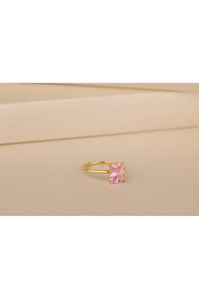 Akgül Silver Pembe Turmalin Baget Altın Kaplama Gümüş Yüzük