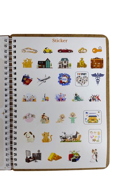 hepenuygun Wooden Covered Vision Board Paneled Stickered Manifest Notebook