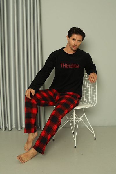 shopshop Winter Plaid Warm Welsoft Men's Fleece Pajama Set