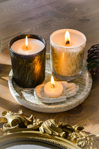 ersu store 2'li Cam Bardak Kokulu Soya Wax Mum Tealight Seti Dekoratif Hediye...