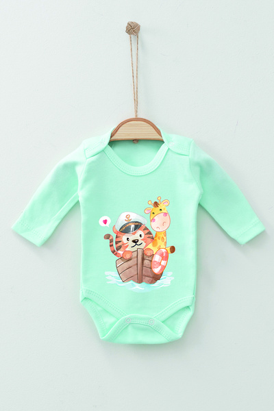 ADABEBEK %100 Pamuk Organik Gemici Kedi Uzun Kollu Body Badi Bebek Zıbın