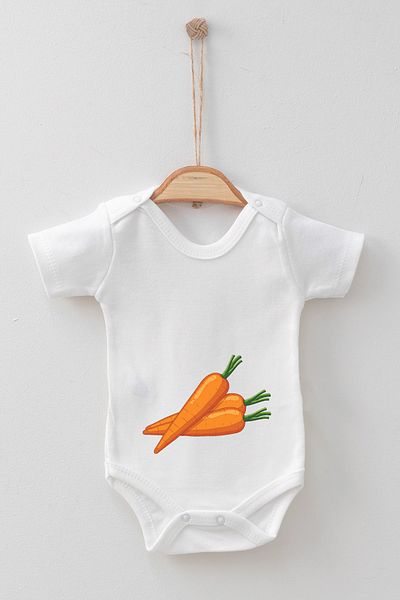 ADABEBEK 100% Cotton Organic Carrot Patterned Short Sleeve Bodysuit Baby Bodysuit