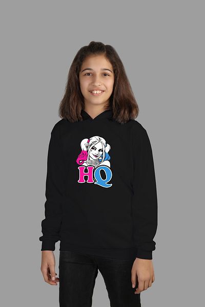 Raf Coll Детски суитшърт с качулка Harley Quinn за момичета / момчета, дигитален печат, двойна прежда отвътре, повдигната