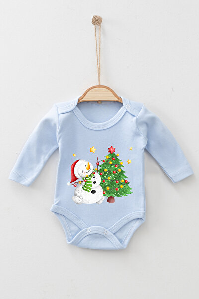 ADABEBEK %100 Pamuk Kardan Adam Christmas Uzun Kol Body Badi Bebek Zıbın