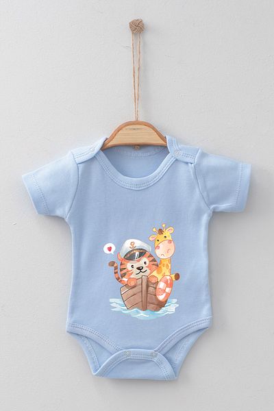 ADABEBEK 100% Cotton Organic Sailor Cat Short Sleeve Bodysuit Baby Bodysuit