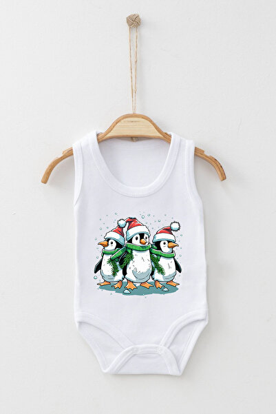 ADABEBEK 100% Cotton Organic Cute Penguins Christmas Strappy Bodysuit Baby Bodysuit