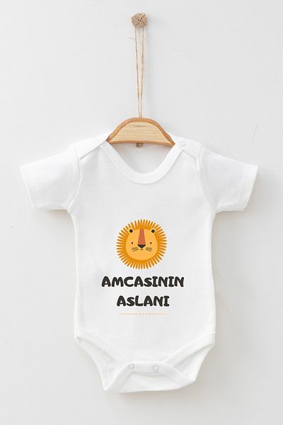 ADABEBEK 100% Cotton Organic Printed Uncle's Lion Short Sleeve Bodysuit Baby Bodysuit