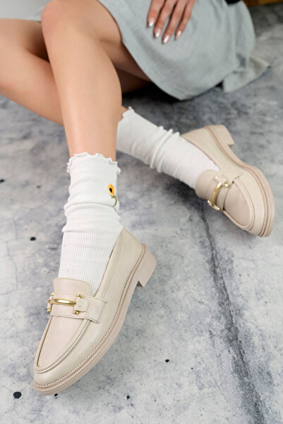 bakacstore Pantofi Oxford zilnici cu talpă ortopedică din piele bej