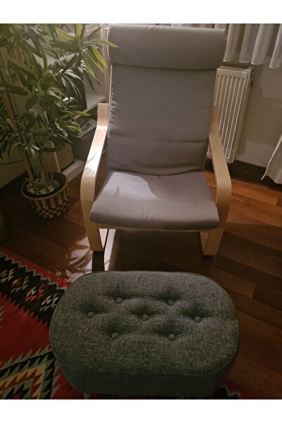 BEYLERBEYİ Gürgen Ahşap Ayak keten Kumaş Oval Pufidik Puf Bench Tabure Sandalye