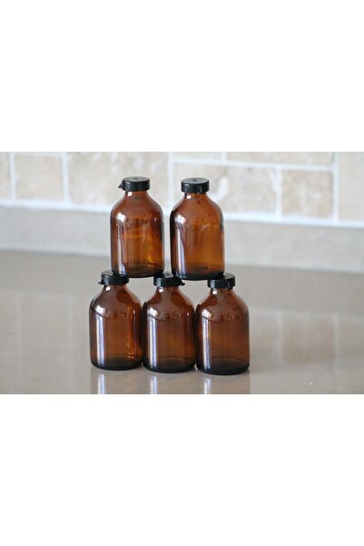 wellLine 5 Adet Amber Cam Kavanoz Oda Kokusu Şişesi Küçük Vazo Siyah Kapaklı ...