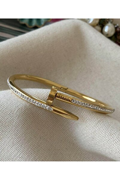 ELİF TAKI AKSESUAR Çelik Gold Taşlı Kelepçe Bileklik