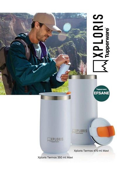 Tupperware Xplores Thermos Blue 350 ml and 470 ml Set of 2 Tupperware Thermos XPLORIS