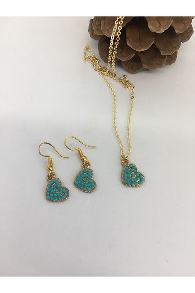 BalıkHediyelik TURQUOISE (firuze) STONE NECKLACE EARRING SET OUR MODELS-1001