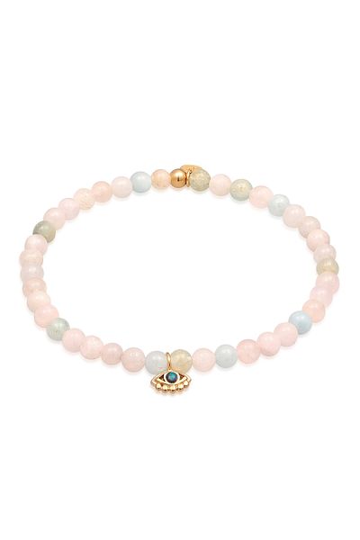 ELLI Armband Premium Armband Damen Nazar Auge Sommer mit Morganit Perlen in 925 Sterling Silber G