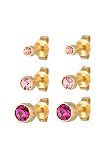 ELLI Ohrringe Stecker Seti Kristalle Rosa 925 Gümüş