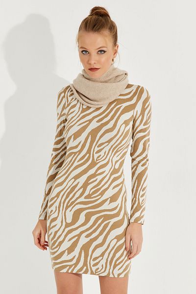 Cool & Sexy Γυναικείο Μίνι Φόρεμα με σχέδιο Ecru Zebra AYD249
