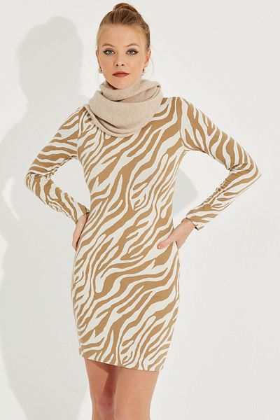 Cool & Sexy Γυναικείο Μίνι Φόρεμα με σχέδιο Ecru Zebra AYD249