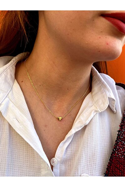 fullcontrol KADIN GOLD MİNİMAL KALP DETAYLI ÇELİK KOLYE
