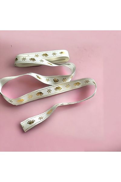 BukiroAtelier New Year's Ribbon - Bell Pattern, Gilded and Snow Pattern, 2 cm 2 Meters