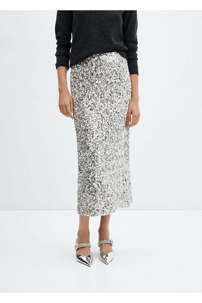 MANGO Woman Fusta midi cu paiete
