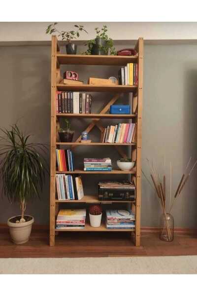 HGALP Desing Yedi Raflı Masif Ahşap Kitaplık