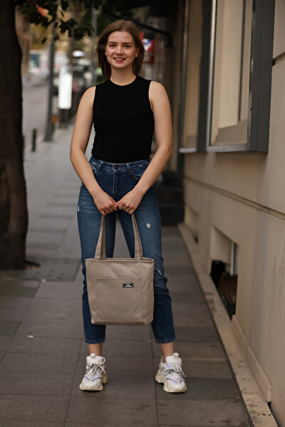 VİA BLANCHE Via4 Bej Fermuarlı Günlük Spor Kanvas Tote Bag Kadın Kol Ve Omuz Çantası B:35 E:35