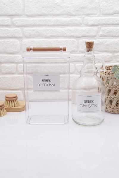 zezedesing Decorative Transparent Baby Detergent Jar with Wooden Handles 2100ML-Baby Softener Bottle 1000ML