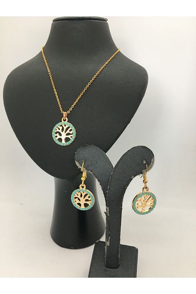 BalıkHediyelik TURQUOISE (firuze) STONE NECKLACE EARRING SET OUR MODELS-1001