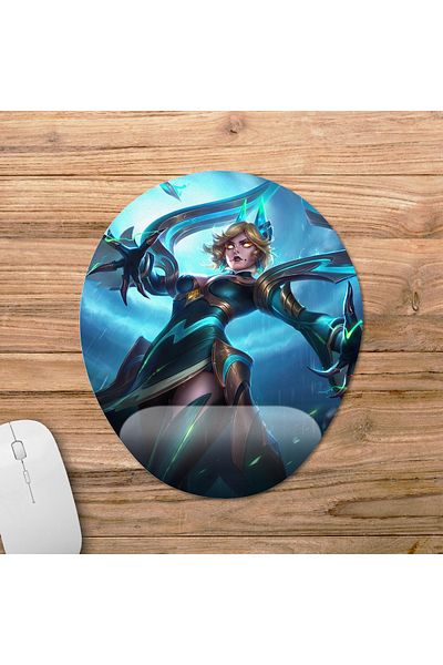 Pixxa Mobile Legends - موديل لوحة ماوس يدعم المعصم من Eudora - 3 بيضاوي