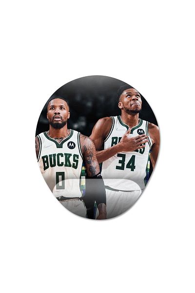 Pixxa Damian Lillard - Milwaukee Bucks - نموذج لوحة الماوس لدعم المعصم NBA - 4 بيضاوي