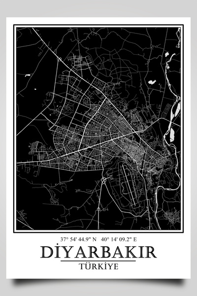 HariTasarım Diyarbakır Şehir Haritası Çerçevesiz Poster-Harita Sanatı, Map Ar...