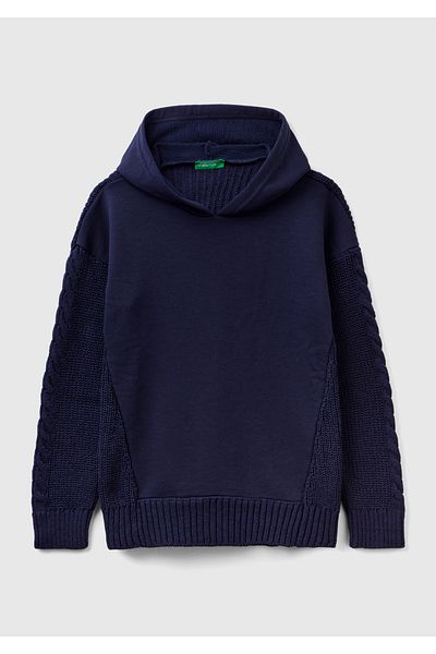 United Colors of Benetton Тъмносин бродиран пуловер за момче - ръкави