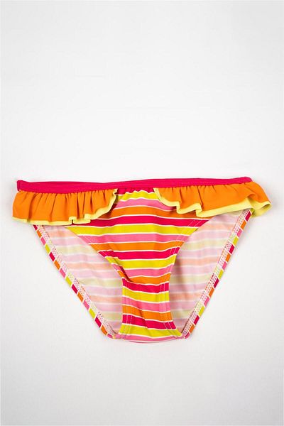 Adisia Girl's Orange Ruffled Yellow Striped Bikini Bottom