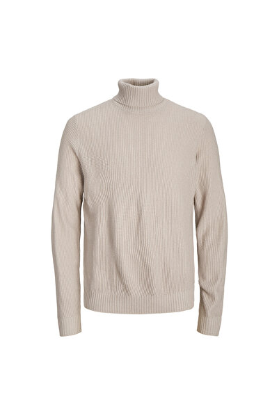 Jack & Jones Dik Yaka Standart Krem Erkek Kazak 12243119_JORKYLE KNIT ROLL NECK