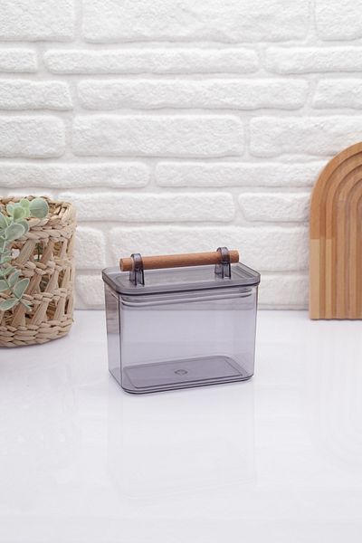 zezedesing 1000ML Smoked Colored Wooden Decorative Handled Vacuum Jar