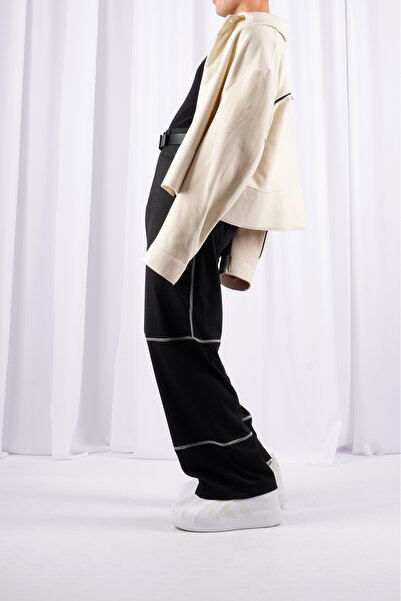 LoFiBuy Unisex Oversize Arka Fermuar Detaylı Kısa Kaşe Ceket – Pocket