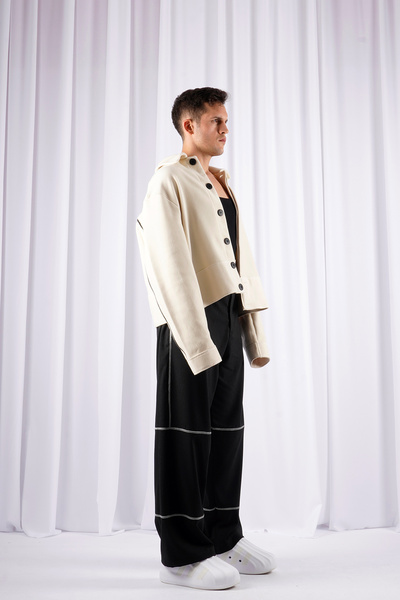 LoFiBuy Unisex Oversize Arka Fermuar Detaylı Kısa Kaşe Ceket – Pocket