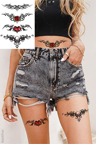 BP Tattoo Kalp Gül Desenli Kadın Vücut Bel Göğüs Dövmesi