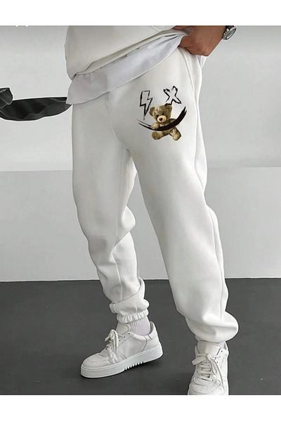 Sky Light Unisex White High Waist Printed Jogger Sweatpants